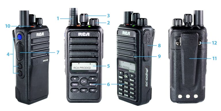 A numbered two-way radio diagram that includes an RDR2500, an RDR2550, and an RDR2600.